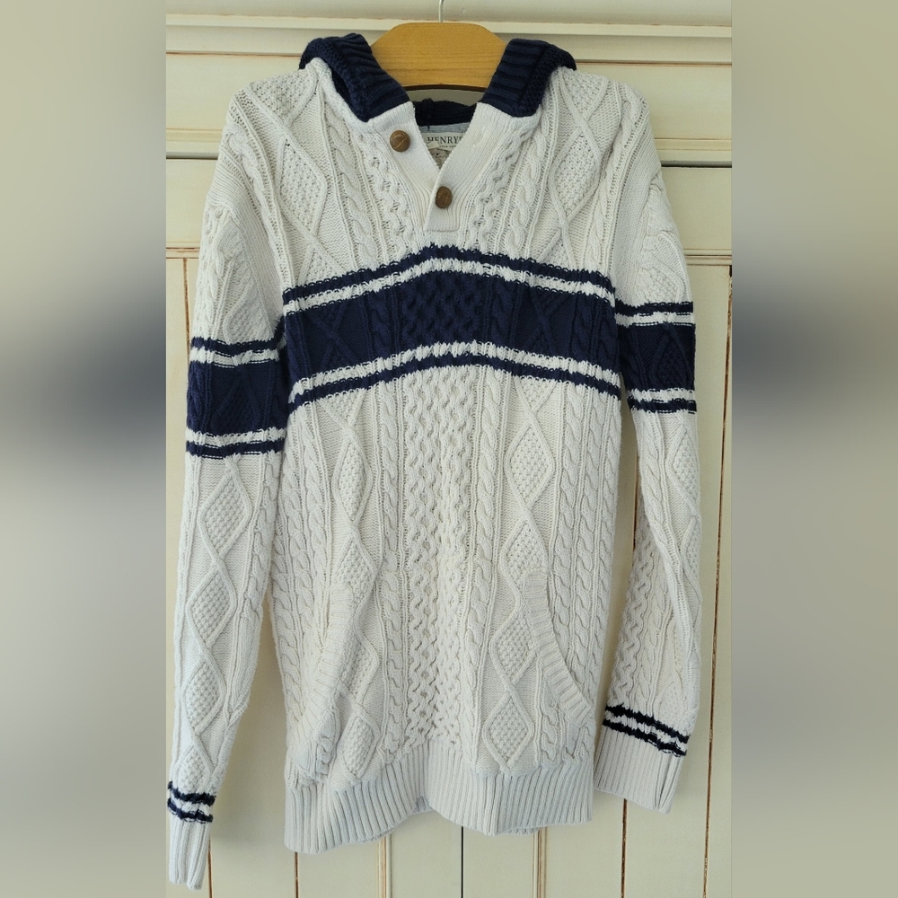 Kids Cable Knit Sweater - White and Navy